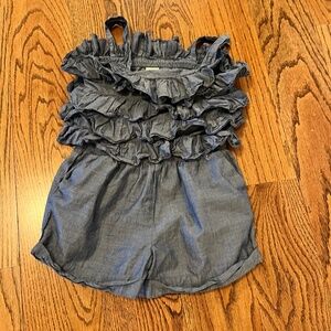 FINAL SALE! Crewcuts chambray romper with ruffles, size 7 EUC!